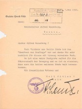 GAULEITER HINRICH LOHSE LETTER TO *ROSENBERG* 1940 image 1