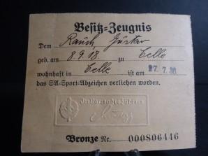 HITLER YOUTH SA SPORT BADGE ID CARD image 2