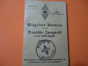 HITLER YOUTH MEMBER CARD 11 YR OLD BOY image 1