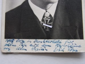 ERICH TOPP SIGNED PHOTO WITH MESSAGE 1943 image 2