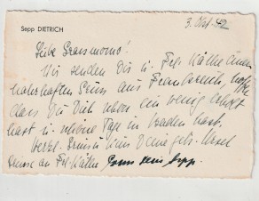 JOSEF ‘SEPP’ DIETRICH SIGNED LETTER 1942 image 1