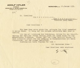 HITLER LETTER TO VON REICHENAU 1931-RARE image 1