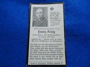 WW2 German Death Card NCO 1942 Orel-Russia image 1