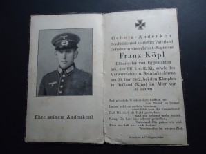 WW2 German Death Card KRIM 1942 image 1