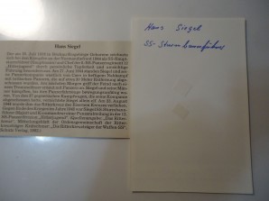 SS STURMBANNFUHRER 12 SS PANZER CMDR HANS SIEGEL AUTOGRAPH image 2