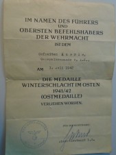 GERMAN RUSSIAN FRONT MEDAL & DOCUMENT image 2