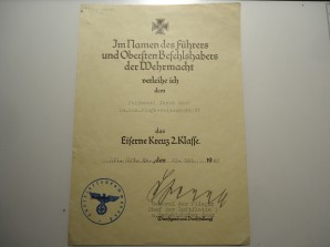 Iron Cross Award Document Signed by HUGO SPERRLE Luft General image 1