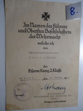 AWARD DOCUMENT FOR IRON CROSS II KL. HAND SIGNED image 1