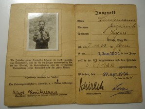 Hitler Youth JUNGVOLK ID Card 11 yr Old Boy image 1