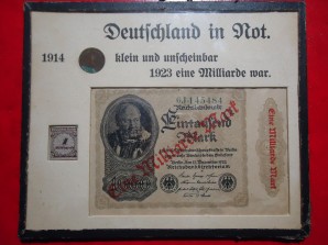 Early 1900s German Bank Note, Coin and Stamp, Framed image 1